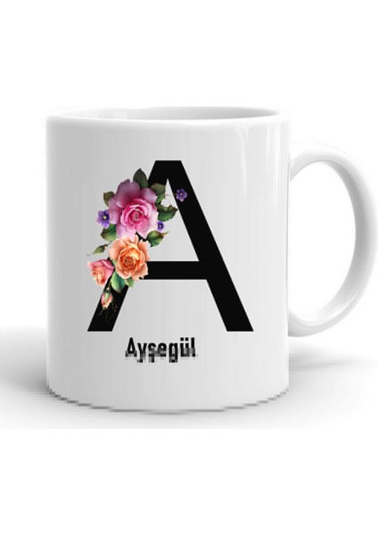 Çiçekli A Harfli Isim Yazılı Kupa Bardak