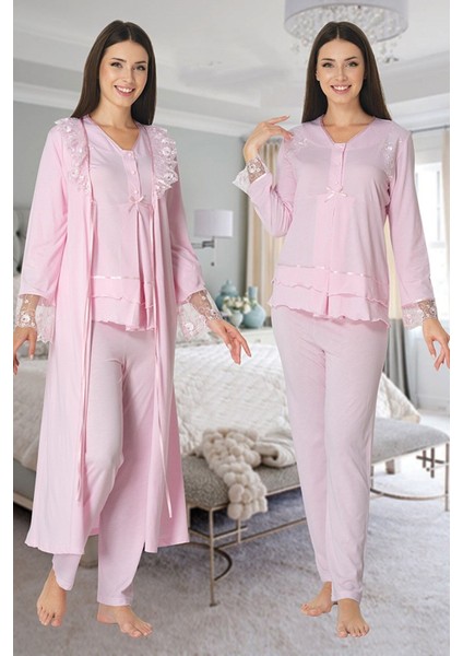 Model 2424 Pembe Lohusa Pijama Sabahlık Takımı 2424