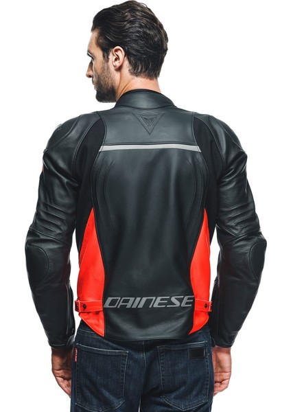 Daınese Ceket Racıng 4 Leather Jacket Black Fluo Red