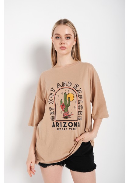 Kadın Oversize Arizona Baskılı T-Shirt