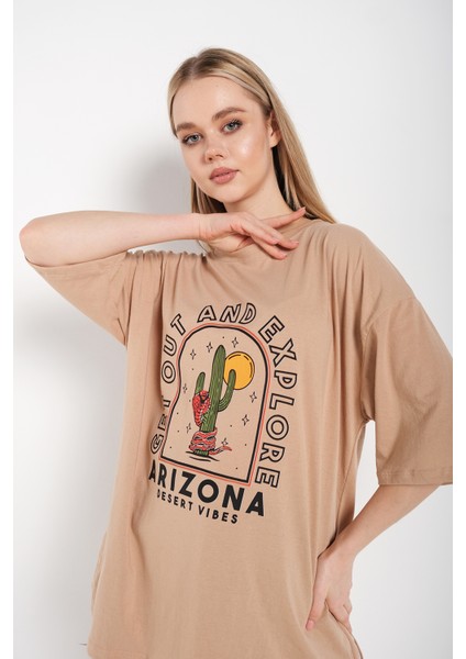 Kadın Oversize Arizona Baskılı T-Shirt