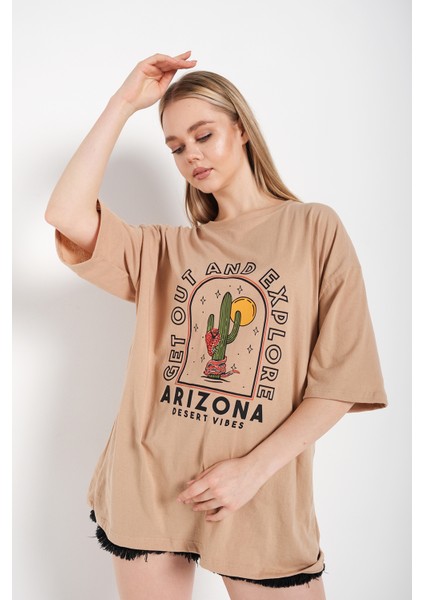 Kadın Oversize Arizona Baskılı T-Shirt