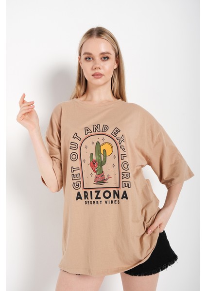 Kadın Oversize Arizona Baskılı T-Shirt