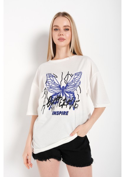 Kadın Butterflies Inspire Baskılı T-Shirt
