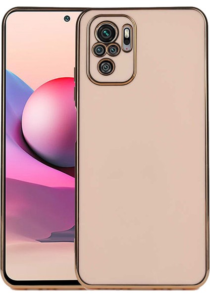 Xiaomi Poco M5S Kılıf Kenarları Gold Yüzeyi Pastel Renk Kamera Korumalı Kapak Rose Gold