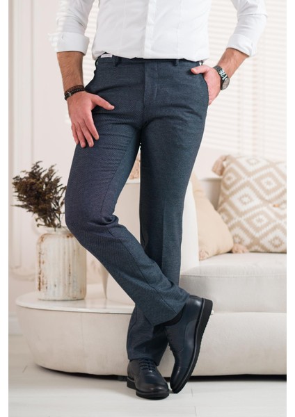 Regular Fit Kuş Gözü Desenli Erkek Kumaş Pantolon