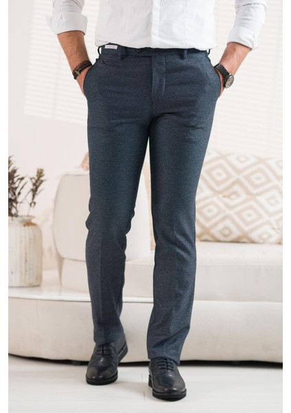 Regular Fit Kuş Gözü Desenli Erkek Kumaş Pantolon