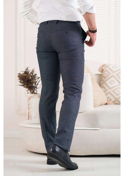 Regular Fit Kuş Gözü Desenli Erkek Kumaş Pantolon