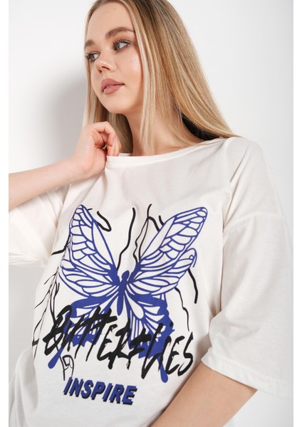 Kadın Butterflies Inspire Baskılı T-Shirt