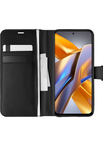 Xiaomi Poco M5S Kılıf Kar Deluxe Kapaklı Standlı Kartlıklı Korumalı Siyah