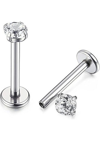 Cerrahi Çelik Tek Taş Tragus Helix Lobe Uyumlu Labret Piercing