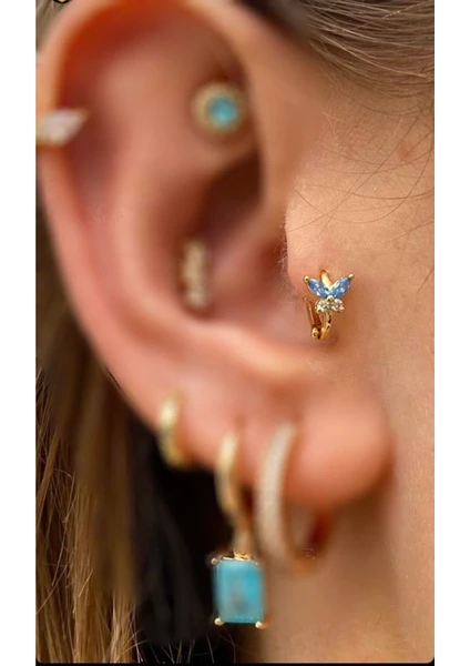 Ares Collection Cerrahi Çelik Mini Kelebek Tragus Rook Uyumlu Halka Piercing