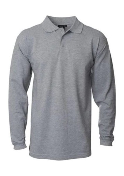 Polo Yaka Gri Uzun Kollo Sweatshirt