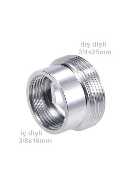 3/8x16 mm x 3/4x25 mm Ara Musluk Çamaşır Makina Musluğuna Dönüştürücü Rediksiyon Aparatı