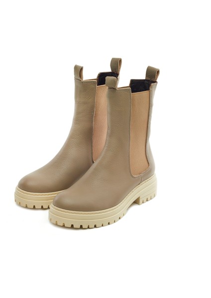 Vizon Deri Bot Lastikli Vizon Kadın Bot Tırtıklı Taban Deri Bot