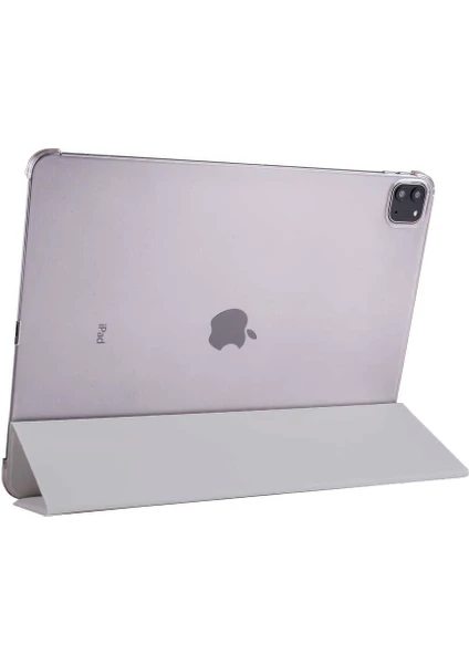 Case 4U Apple iPad Pro 12.9 2022 M2 Smart Cover Katlanabilir Standlı Tablet Akıllı Kapak Gri