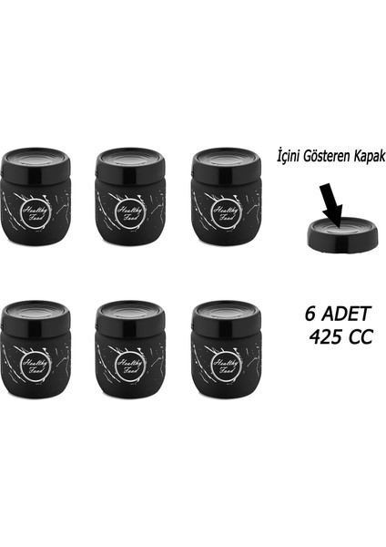 Marble Cam Kavanoz - 425 cc X6 Adet Içini Gösteren Kapak