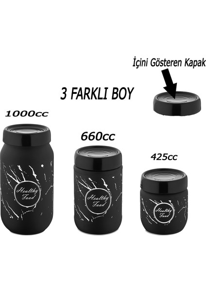 Marble Cam Kavanoz - 1000 cc - 660 cc - 425 cc Içini Gösteren Kapak