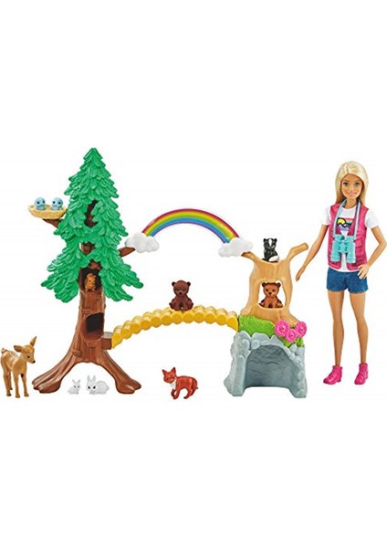 Tropikal Yaşam Rehberi Bebek ve Oyun Seti, Barbie Bebek ve 10 Hayvan Figürü Ile GTN60