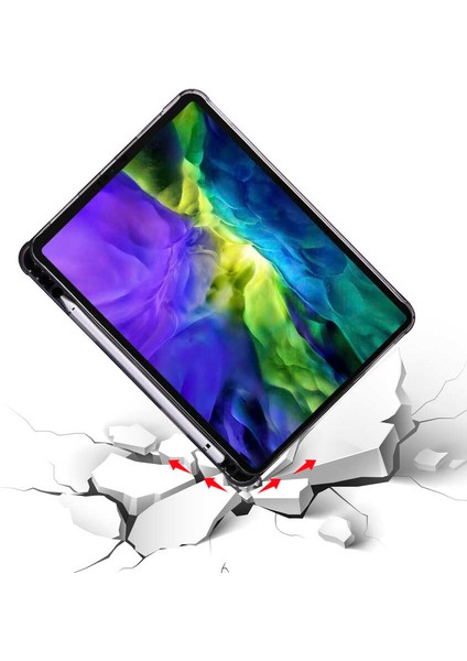 Apple iPad Pro 12.9 2022 M2 Kalem Bölmeli Tri Folding Smart Standlı Pu Deri Arkası Yumuşak Silikon 360 Tam Koruma Koyu Yeşil