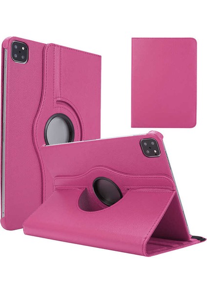 Case 4U Apple iPad Pro 12.9 2022 M2 Kılıf Uyku Modlu 360 Derece Dönebilen Standlı Tablet Kılıfı Koyu Pembe