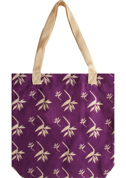-Çevre Dostu - Kanvas Omuz Çantası- Mor - Üzerine Yaprak Desenli