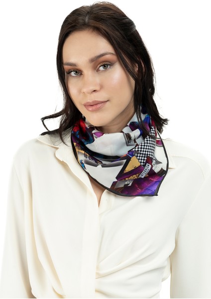 Kadın Inci Ipeği Desenli Fular Bandana 50X50 cm