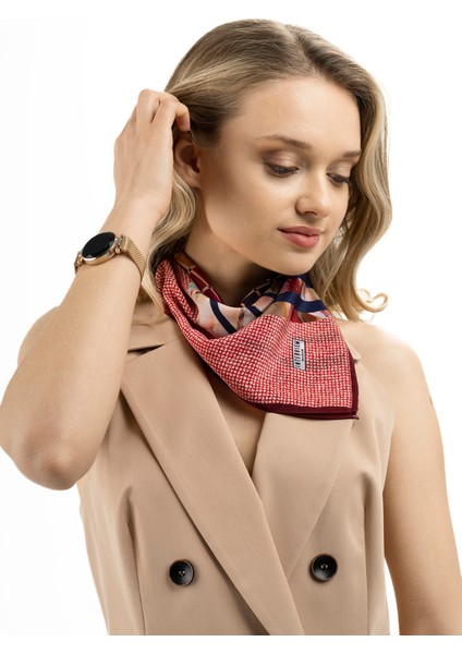 Kadın Inci Ipeği Desenli Fular Bandana 50X50 cm