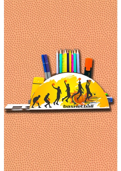 Ahşap Basketball Gökkuşağı Cetvelli Masaüstü Kalemlik Kutu Çocuklar Için Organizer NOTPAGK116