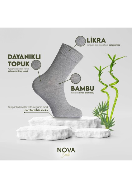 Nova Socks Erkek 4'lü Bambu Lastiksiz Sıkmayan Extra Rahat Şeker Çorabı / Çorap