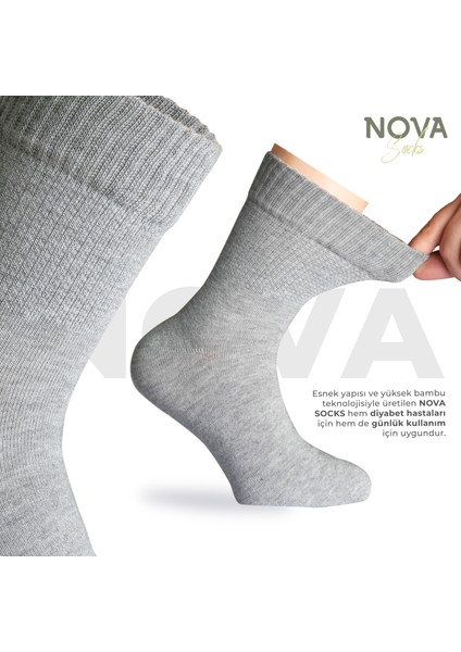 Nova Socks Erkek 4'lü Bambu Lastiksiz Sıkmayan Extra Rahat Şeker Çorabı / Çorap