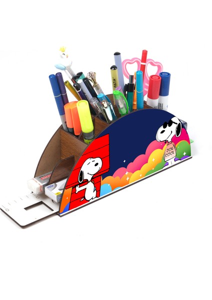 Ahşap Snopy Joe Cool Gökkuşağı Cetvelli Masaüstü Kalemlik Kutu Çocuklar Için Organizer NOTPAGK49 modelleri