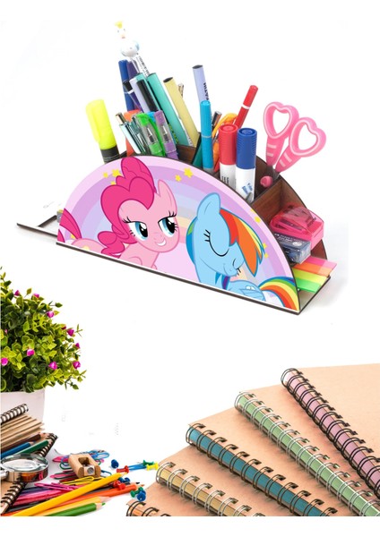 Ahşap Pony Gökkuşağı Cetvelli Masaüstü Kalemlik Kutu Çocuklar Için Organizer GK53