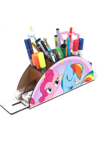 Ahşap Pony Gökkuşağı Cetvelli Masaüstü Kalemlik Kutu Çocuklar Için Organizer GK53