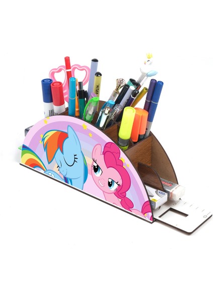 Ahşap Pony Gökkuşağı Cetvelli Masaüstü Kalemlik Kutu Çocuklar Için Organizer GK53