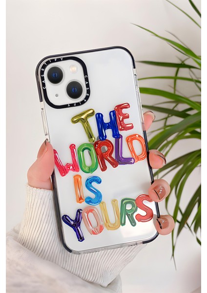 iPhone 14 Plus Casetify The World Is Yours Desenli Anti Shock Premium Silikonlu Siyah Kenar Detaylı Telefon Kılıfı