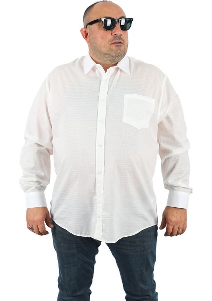 Mocgrande Büyük Beden Erkek Cepli Gömlek Cuadrado 23352 Beyaz
