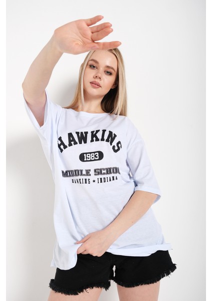 Kadın Hawkins Baskılı Oversize T-Shirt modelleri
