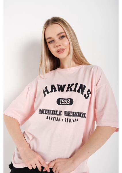 Kadın Hawkins Baskılı Oversize T-Shirt