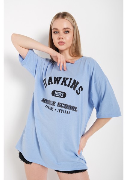 Kadın Hawkins Baskılı Oversize T-Shirt modelleri