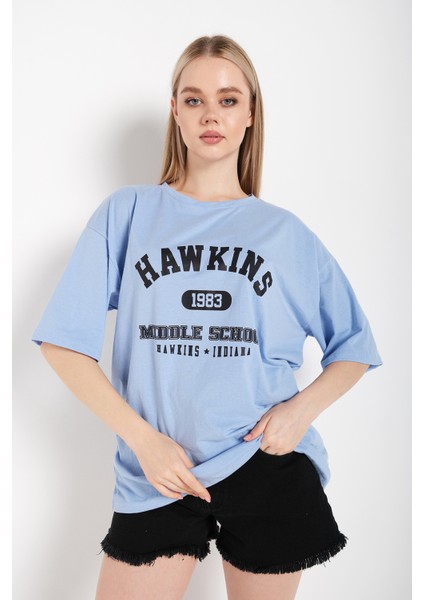 Kadın Hawkins Baskılı Oversize T-Shirt