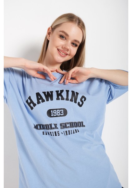 Kadın Hawkins Baskılı Oversize T-Shirt