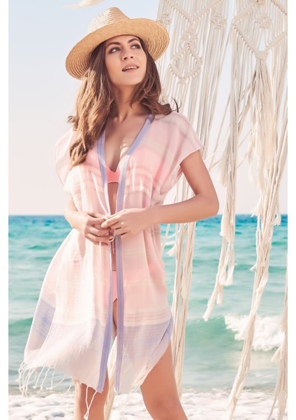 Plaj Elbisesi - Pembe/eflatun Kimono