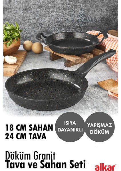 18 cm Sahan 24 cm Tava Döküm Yanmaz Yapışmaz Tava ve Sahan Seti