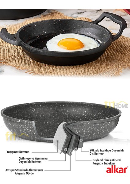 18 cm Sahan 24 cm Tava Döküm Yanmaz Yapışmaz Tava ve Sahan Seti