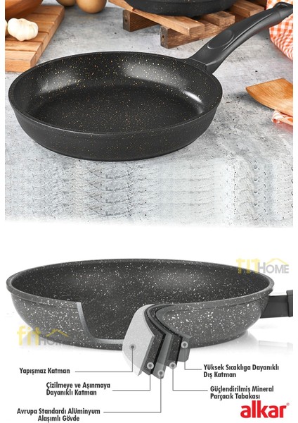 18 cm Sahan 24 cm Tava Döküm Yanmaz Yapışmaz Tava ve Sahan Seti
