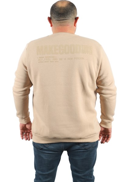 Mocgrande Büyük Beden Sweat Make Good 22734 Bej fiyatları