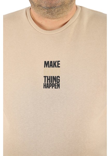Mocgrande Büyük Beden Sweat Make Good 22734 Bej fırsatları