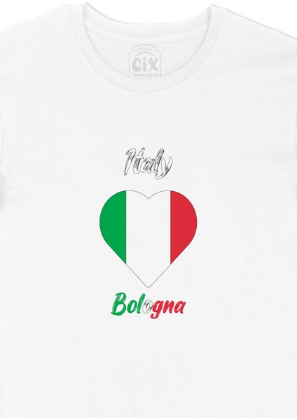 Bolonya Italya Bayraklı Kalpli Tişört
