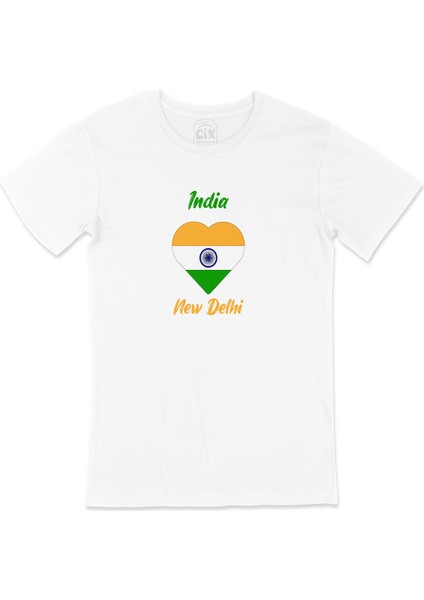 Yeni Delhi Hindistan Bayraklı Kalpli Tişört